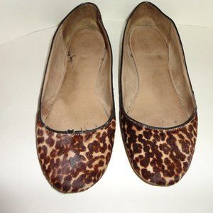 J Crew Collection Nora Calf Hair Flats 12 M Cheetah Leopard Animal Print Leather